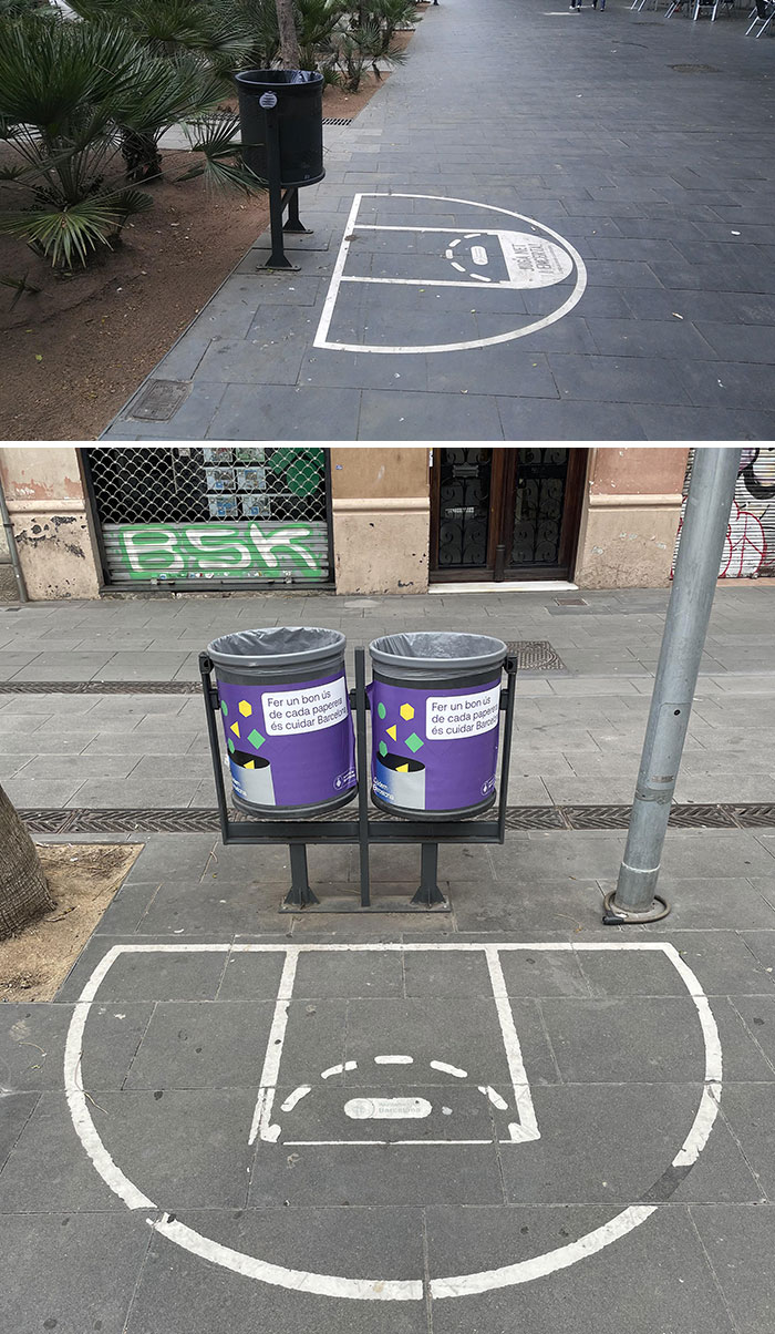 These Bins In Barcelona Have A Free Throw Line And A 3-Point Arc
