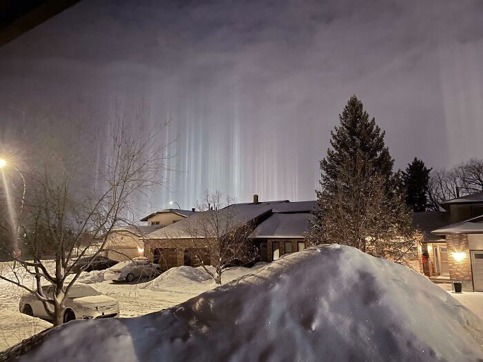 Light Pillars In Saskatchewan, Canada