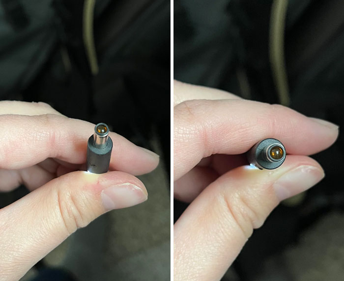 A Tiny Plastic Bead Has Somehow Wedged Into My Laptop Charger. It Is A Perfect Fit And Impossible To Remove, We’ve Tried Many Techniques