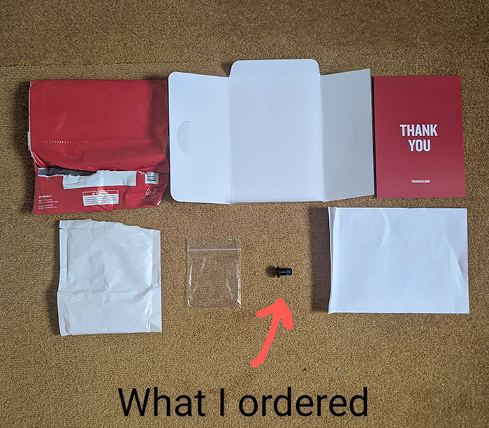 Ordered A Replacement Bolt From TREK, This Is The Amount Of Packaging It Came In