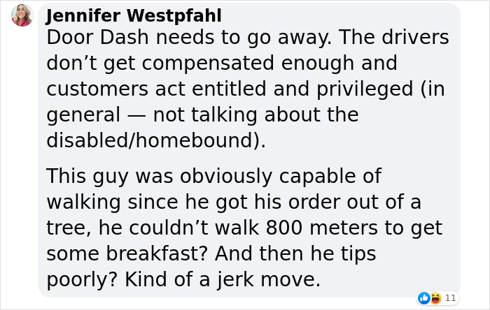 Customer Orders Breakfast And Leaves A $1.50 Tip, The Delivery Driver Snaps And Leaves The Food In A Tree