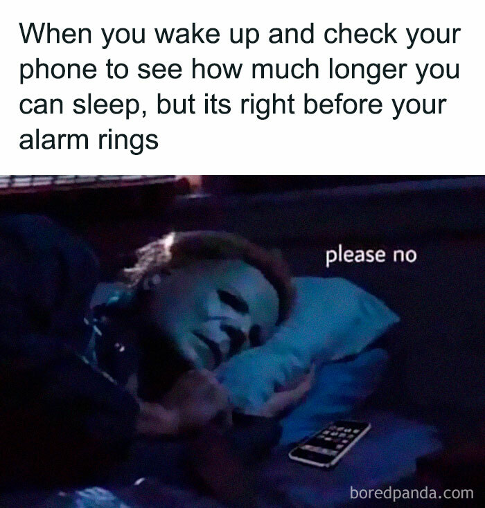 Iconic internet meme of a masked figure in bed, looking displeased at an alarm on a phone.