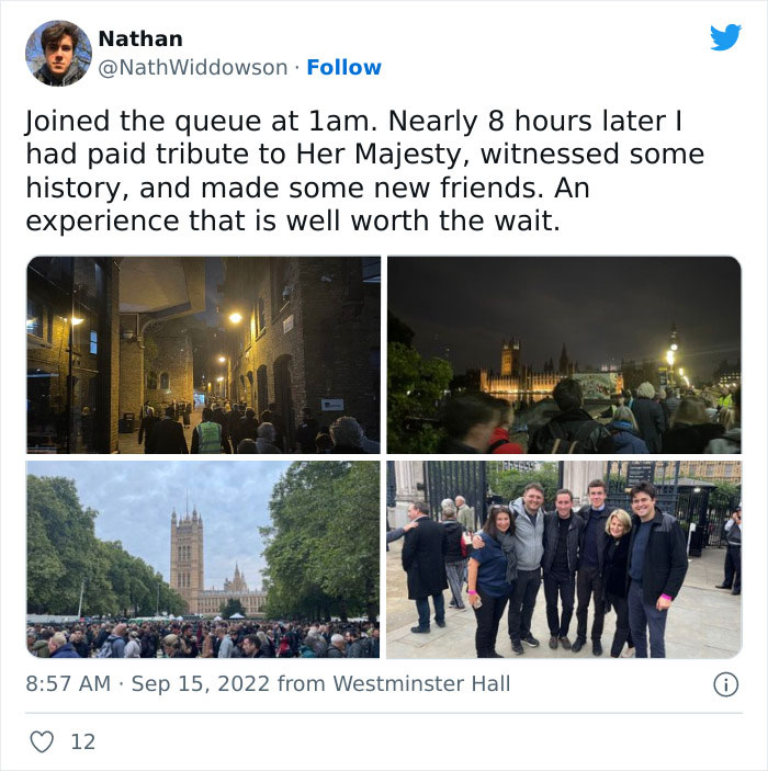 People queuing throughout London at Westminster to pay tribute to the Queen in state, capturing the very British queue experience.