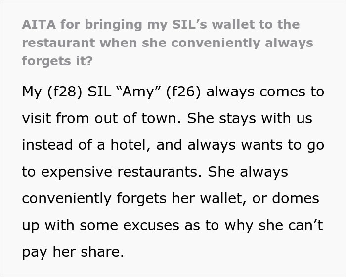 Woman's SIL "Forgets" Her Wallet All The Time When They Go To Restaurants, So She Took It For Her Woman's SIL "Forgets" Her Wallet All The Time When They Go To Restaurants, So She Took It For Her