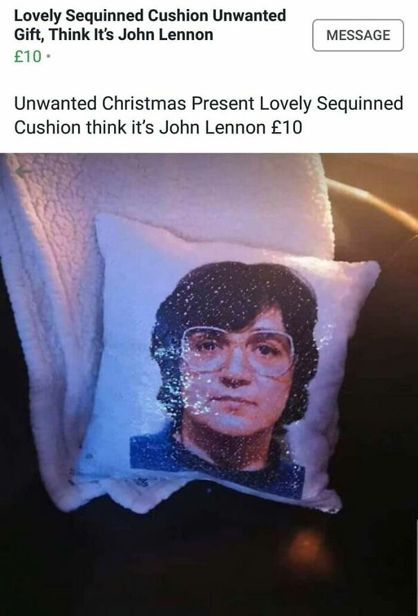 John Lennon sequinned cushion