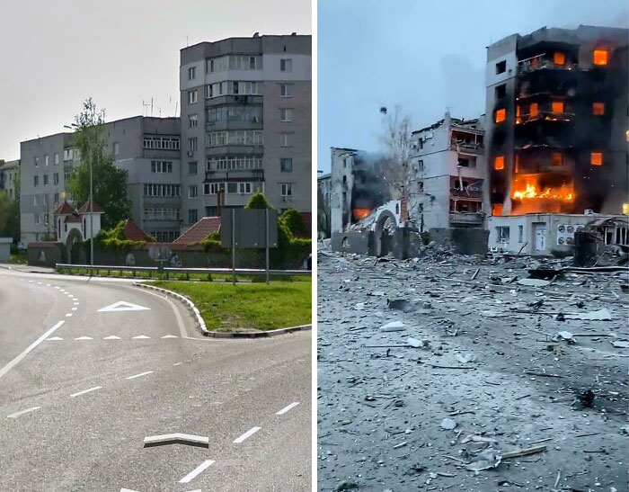 Borodyanka, Ucrania - Fotos de la misma zona residencial antes y después de la invasión