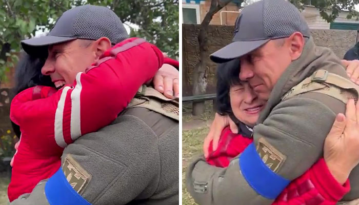 Ukrainian Soldier Embraces His Mother After Liberating Her Town From Russian Occupation