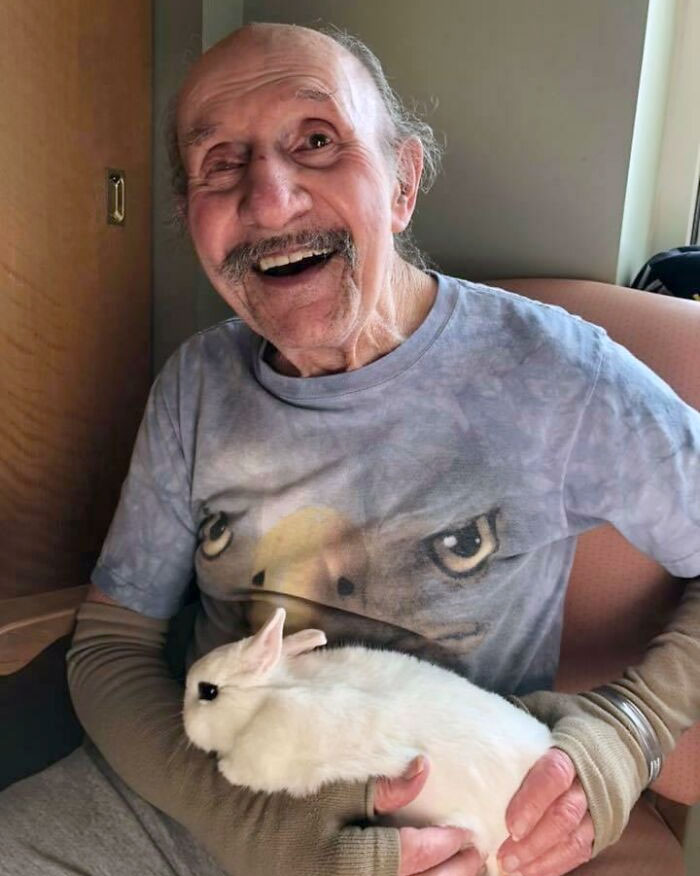 My 88-Year-Old Grandfather Holding A Bunny For The Very First Time