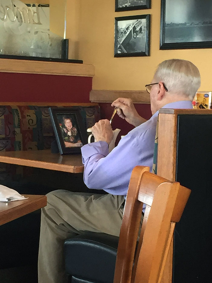 I Was Having A Lunch With My Mom, And This Gentleman Next To Us Was Having A Coffee With His Late Wife