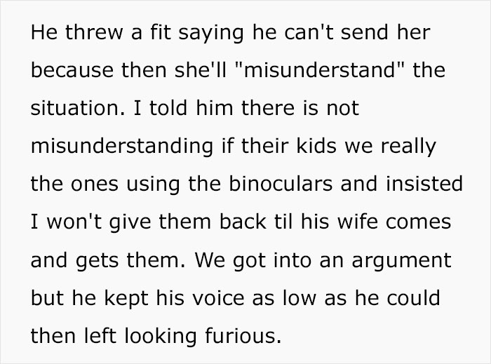 Neighbor Loses His "Special" Binoculars In This Woman's Yard, She Says His Wife Needs To Come And Pick Them Up