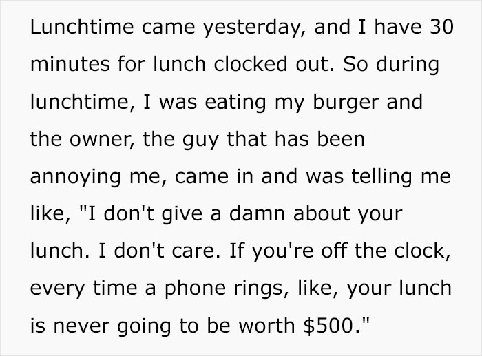 "Your Lunch Won't Cost Me $500": Boss Demands Employee Answer Phone While She's Eating "Your Lunch Won't Cost Me $500": Boss Demands Employee Answer Phone While She's Eating