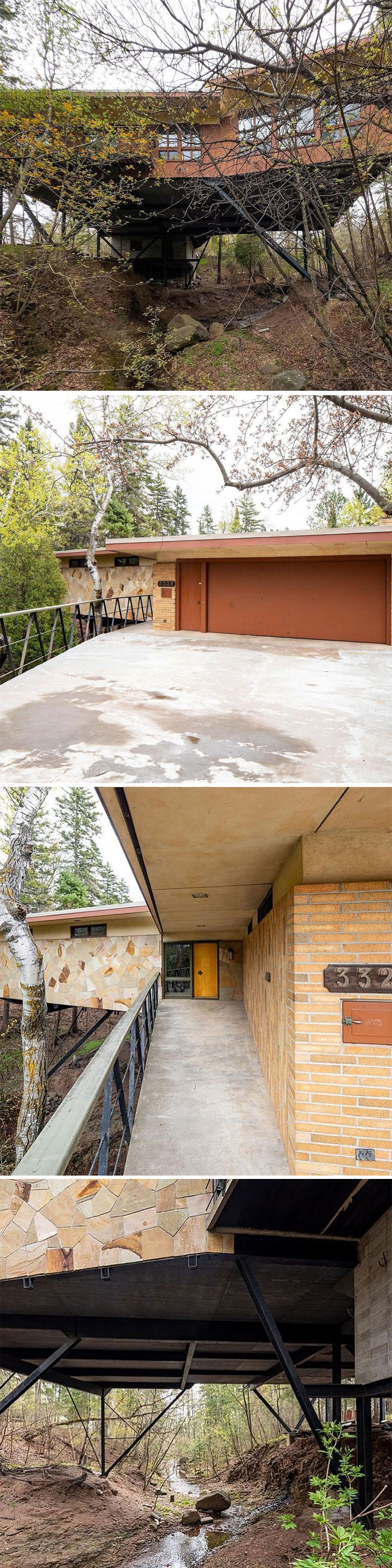 Verified What Do You Get When You Cross A Mid Century Modern + Build It On Top Of A Steel Bridge That Spans A Creek That Flows To Lake Superior? The Erickson House. $750,000. 3 Bd, 3 Ba. 2,452 Sq Ft