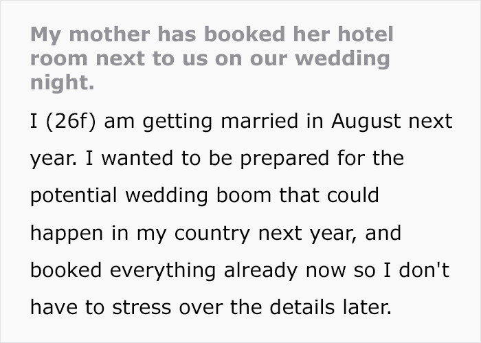 Mother Decides To Book A Room Right Next To Her Daughter&rsquo;s Honeymoon Suite, Drama Ensues