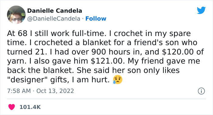 Woman Crochets A Blanket For 900 Hours As A Gift For Friend's Son, He Gives it Back To Her, The Internet Is Divided Woman Crochets A Blanket For 900 Hours As A Gift For Friend's Son, He Gives it Back To Her, The Internet Is Divided