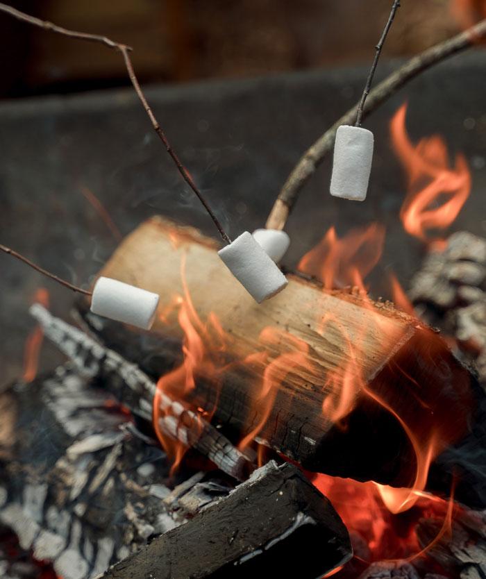 Roasting marshmallows over a fire, a fun thing to do at home to avoid boredom.