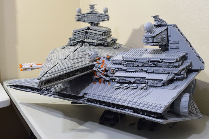 Detailed LEGO build of a large Star Wars spaceship, showcasing incredible craftsmanship and artistic design.