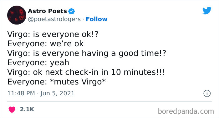 Virgo checking if everyone's okay every 10 minutes meme