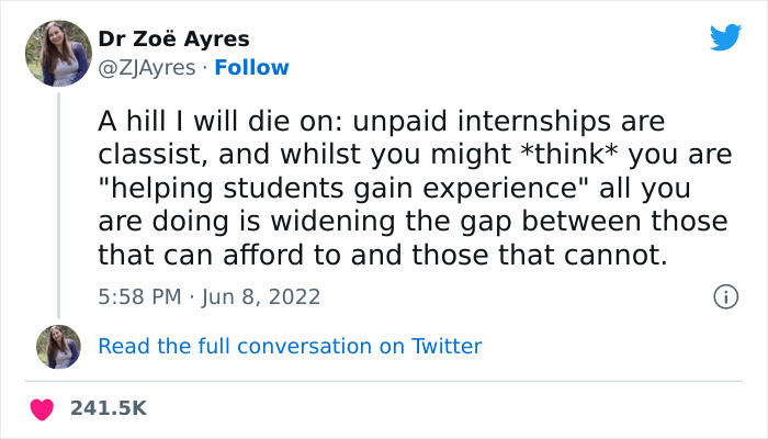 &ldquo;A Hill I Will Die On&rdquo;: Twitter User Speaks Out Against Unpaid Internships For Students, Sparks A Discussion Online