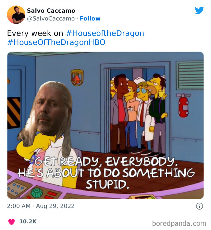 A House of the Dragon character's face is edited onto a Simpsons scene with a humorous caption.