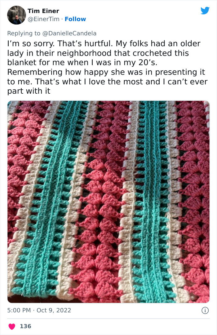 Woman Crochets A Blanket For 900 Hours As A Gift For Friend's Son, He Gives it Back To Her, The Internet Is Divided Woman Crochets A Blanket For 900 Hours As A Gift For Friend's Son, He Gives it Back To Her, The Internet Is Divided