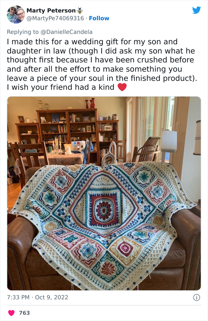 Woman Crochets A Blanket For 900 Hours As A Gift For Friend's Son, He Gives it Back To Her, The Internet Is Divided Woman Crochets A Blanket For 900 Hours As A Gift For Friend's Son, He Gives it Back To Her, The Internet Is Divided