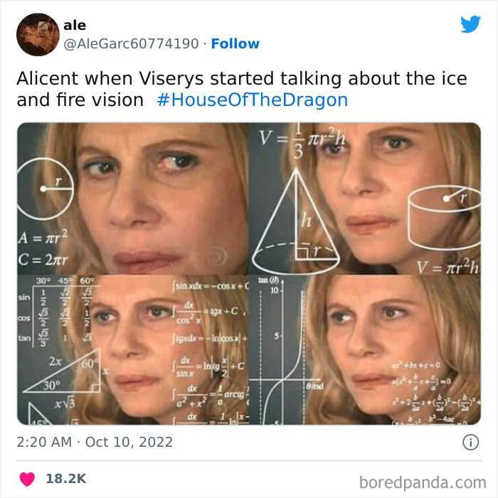 Confused woman meme with mathematical equations overlay, referencing "House of the Dragon."