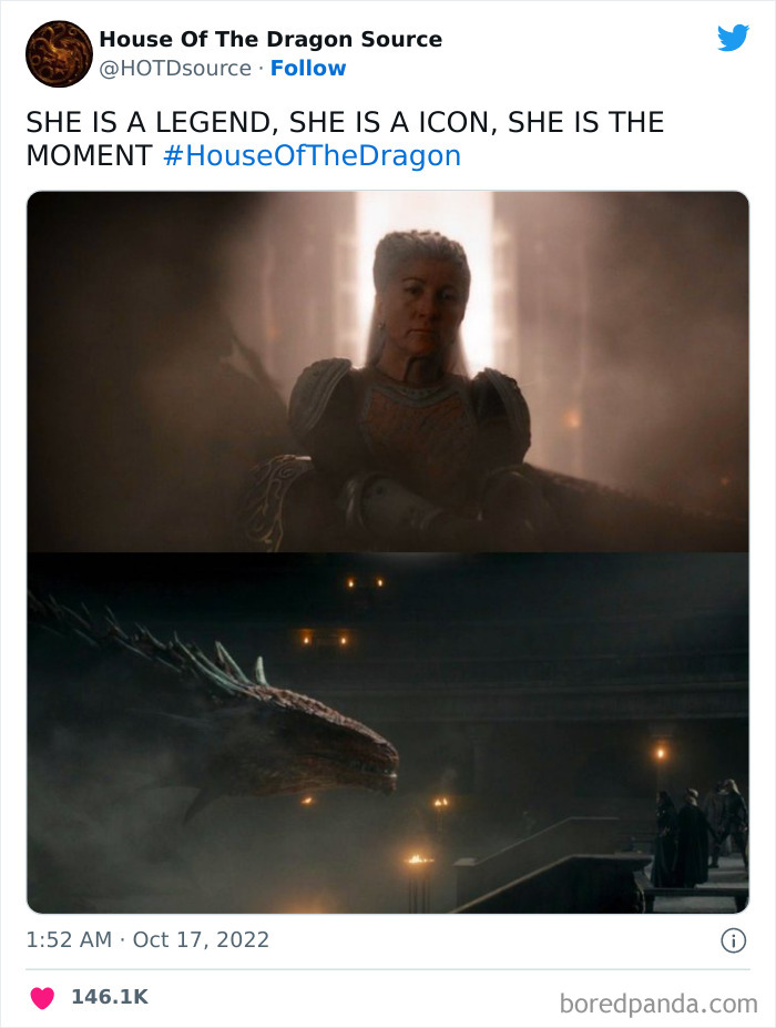 Character in armor with a dragon nearby, in a dramatic scene from House of the Dragon.