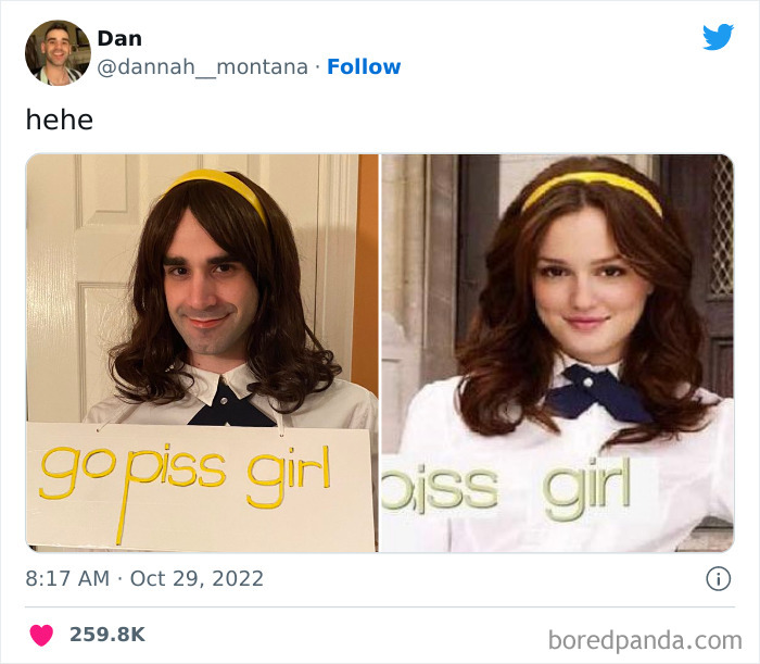 Man in Halloween costume parodying Gossip Girl character, showcasing creative and clever Halloween nailing ideas.