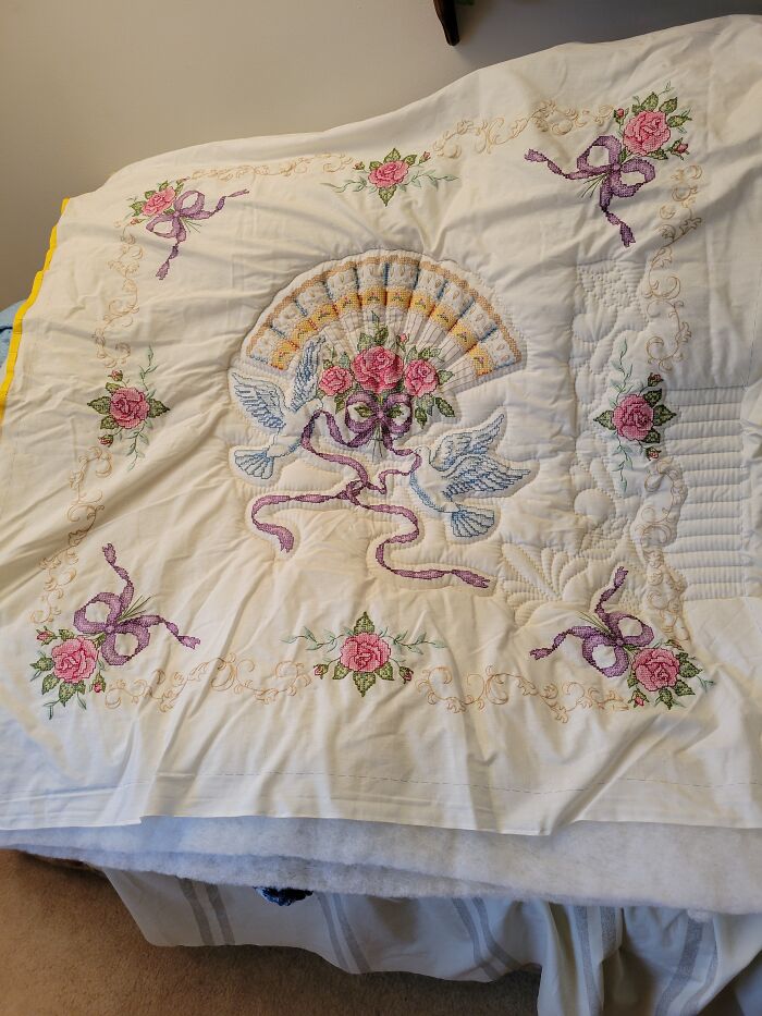 A Lap Quilt I Cross Stitched And Am In The Process Of Hand Quilting