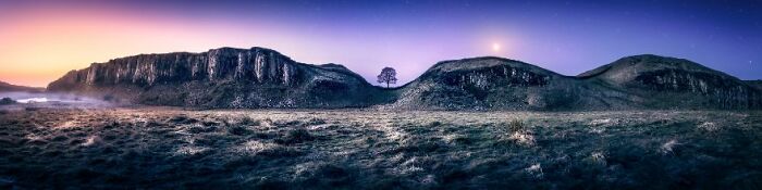 Landscapes At Night Commended: Brian Eyler, 'Sycamore Gap Sun And Moon'