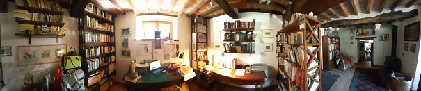 Books Scattered All Over The Place. Plus Not In Picture Shelves Nailed On The Beams