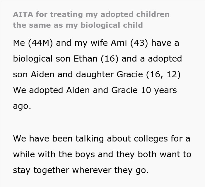 &ldquo;[Am I The Jerk] For Treating My Adopted Children The Same As My Biological Child?&rdquo;