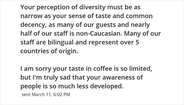 Folks Online Applaud This Café Owner For Writing A Savage Reply To A Review Complaining About Not Being Allowed To Sit With A Cup Of Starbucks Folks Online Applaud This Café Owner For Writing A Savage Reply To A Review Complaining About Not Being Allowed To Sit With A Cup Of Starbucks