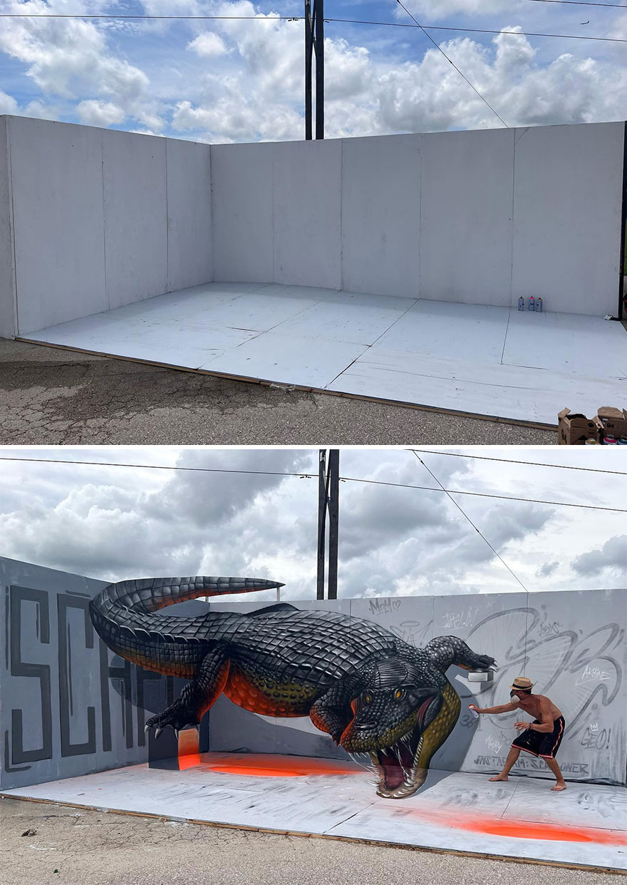 French Artist Continues To Showcase His Brilliant Talent In 3D Graffiti (New Pics)