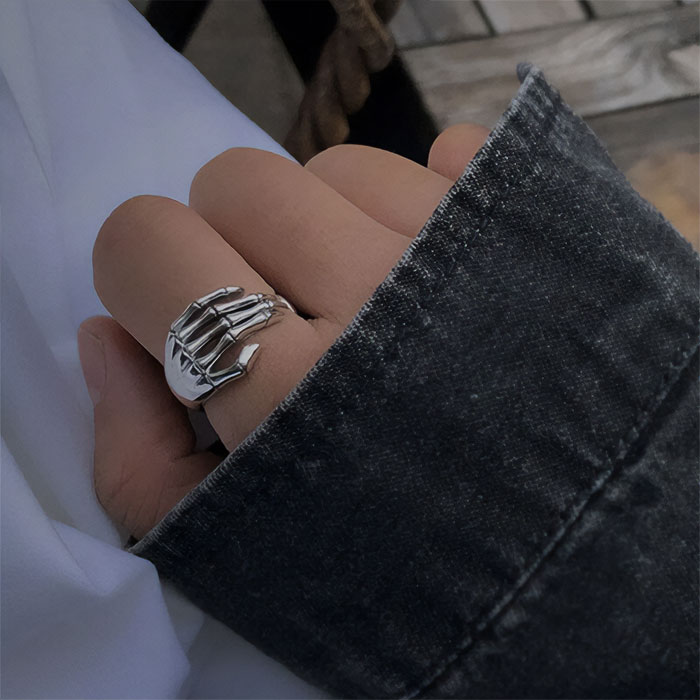 Silver Skeleton Hand Ring