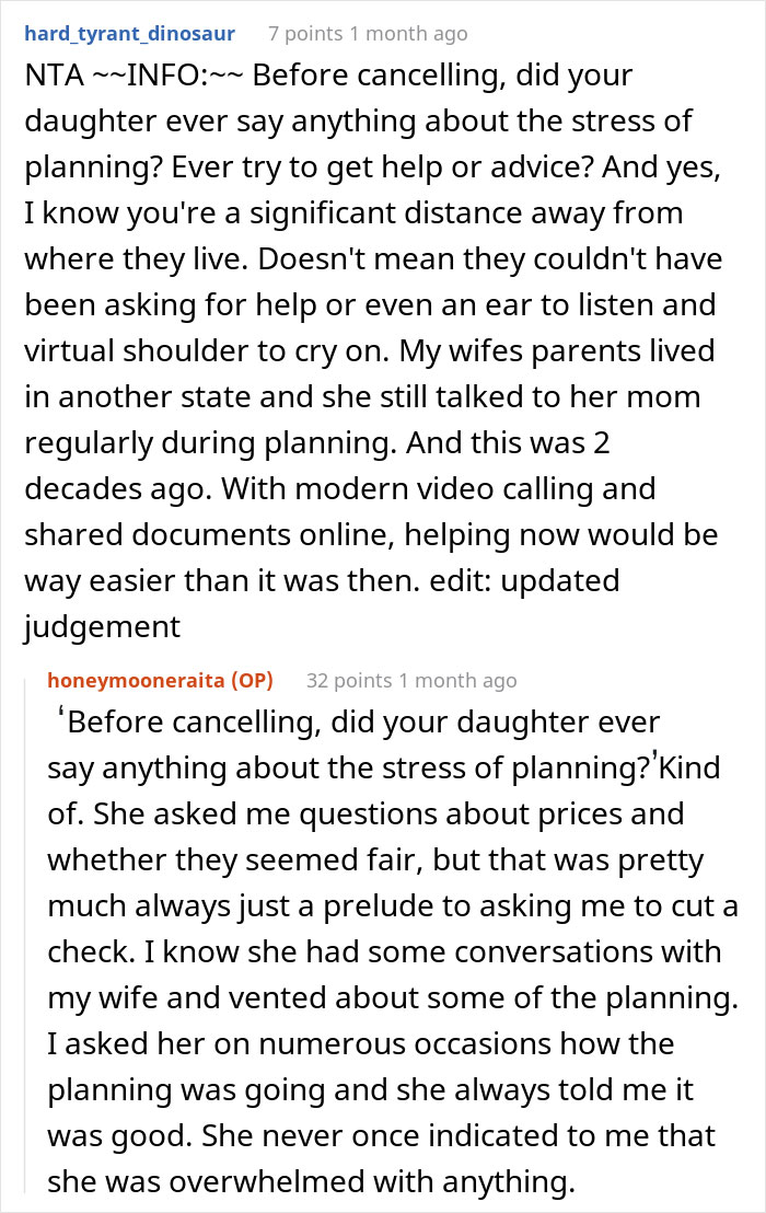 &ldquo;AITA For Not Paying For My Daughter&rsquo;s Honeymoon After She Canceled Her Wedding?&rdquo;