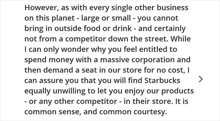 Folks Online Applaud This Café Owner For Writing A Savage Reply To A Review Complaining About Not Being Allowed To Sit With A Cup Of Starbucks Folks Online Applaud This Café Owner For Writing A Savage Reply To A Review Complaining About Not Being Allowed To Sit With A Cup Of Starbucks