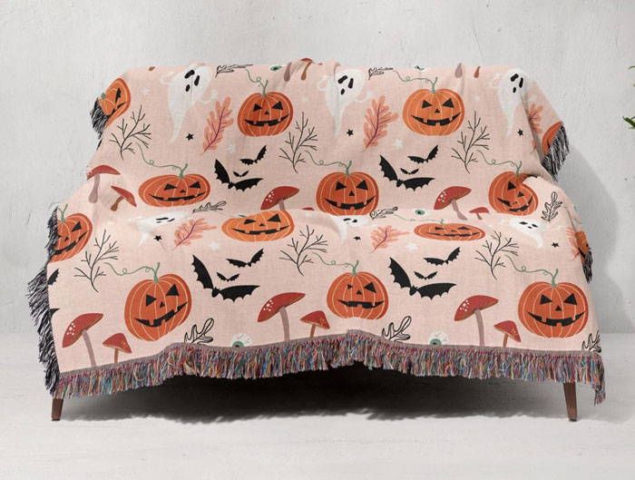 Pumpkin Ghost Woven Blanket