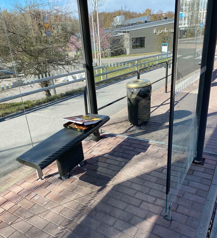 Somebody Forgot Their Pizza At The Bus Stop