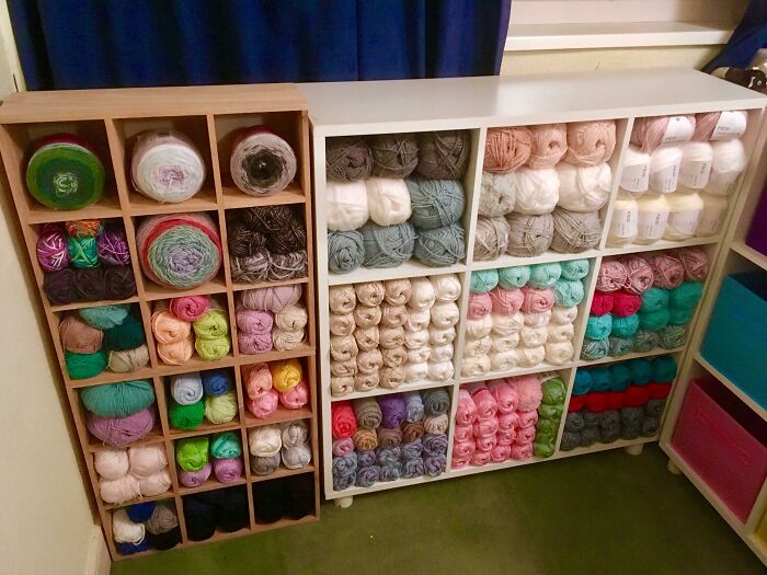 The Aftermath Of The Yarn Sorting Session - These Little Fellas Are The Ones That I’ve Decided To Keep And This Time I Won’t Stuff Them In Plastic Bags And Cardboard Boxes!