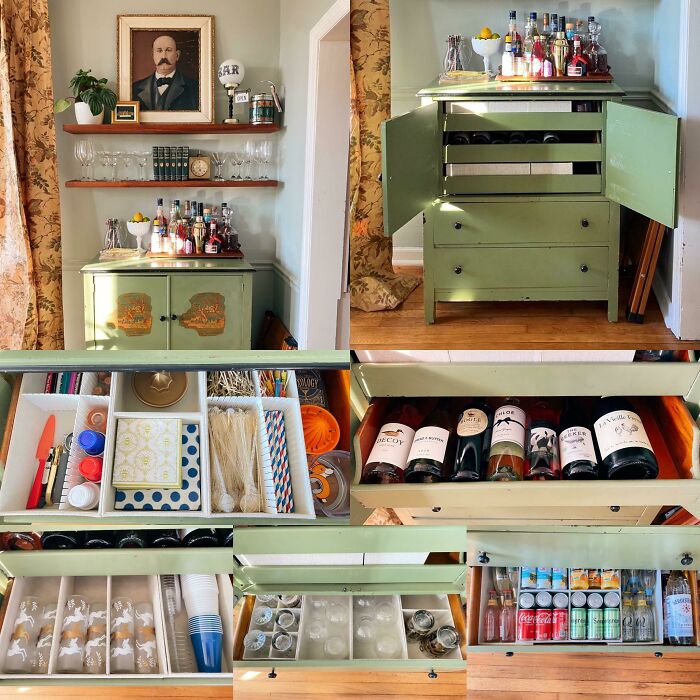 I Thrifted A Cabinet And Turned It Into An Organized Bar