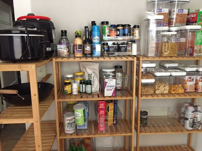 After 1.5 Years Of Living In Tiny Apartment Kitchen With Little Cabinet Space Hell, My Pantry Is Finally Starting To Look Organized