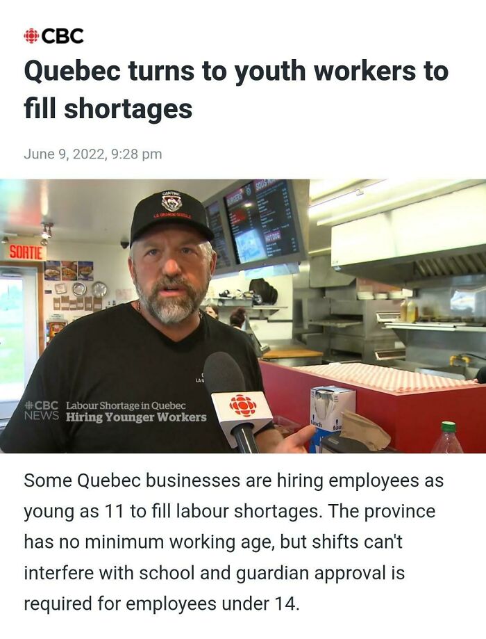 Instead Of Addressing The Wage Crisis, Quebec Has Turned To Child Labour