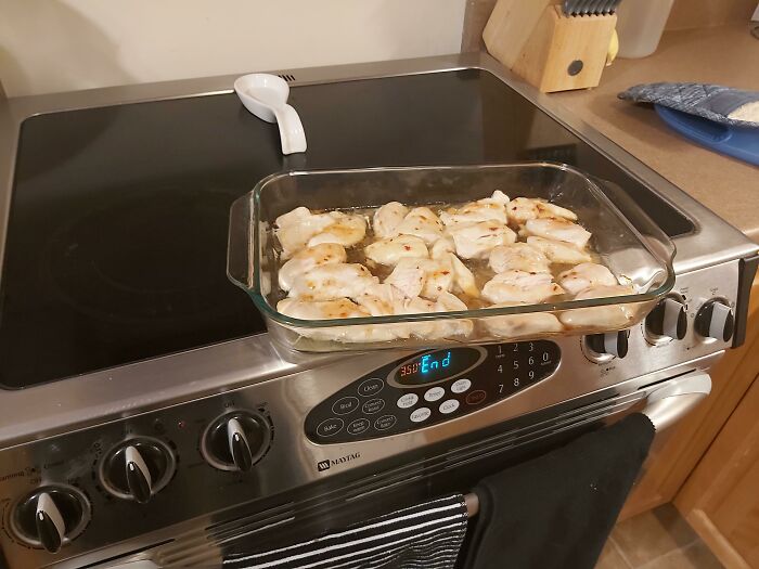This Is How My Wife Leaves A Dish After Taking It Out If The Oven And Walks Away. We Have Children And A Dog