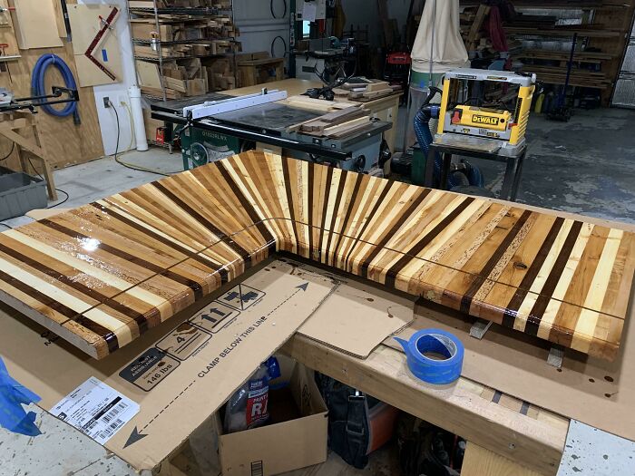 Wife Wanted A New Counter Top. All Scrap Wood From The Shop. Seal Coat Done. No Flood Coat Yet