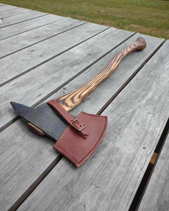 I Hand-Carve Axe Handles For Old Axe Heads Using Downed Ash In My Yard. I Make The Sheaths, Too