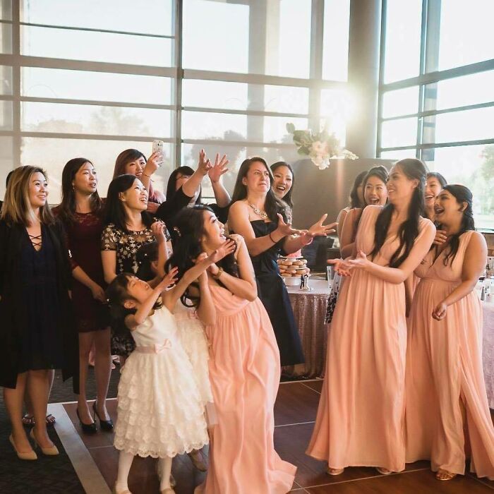 My Friend Catching The Bride's Bouquet Toss