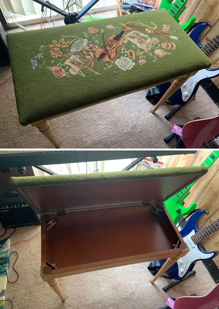 I Was Thinking About Purchasing A New Bench For My Keyboard, Then I Found This Gorgeous Bench On The Curb, Just A Few Blocks From My Apartment. It Needed A Few Minor Fixes That Took < 10 Minutes, And Now It's As Good As New!