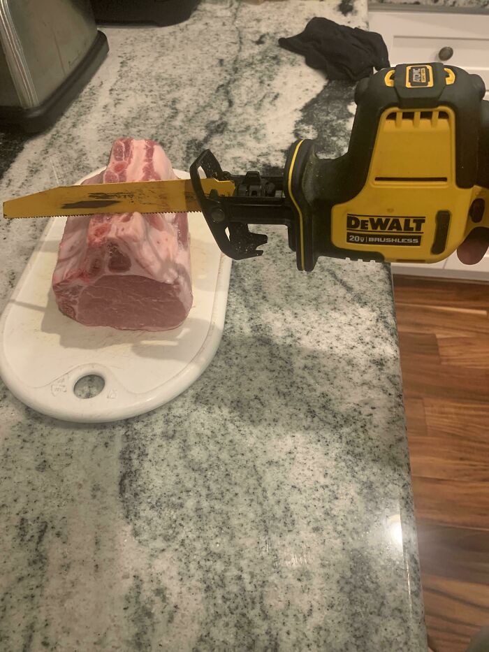 Thought I’d Save Some Money By Cutting The Chops Myself… Realized When I Got Home I Had Bones To Contend With