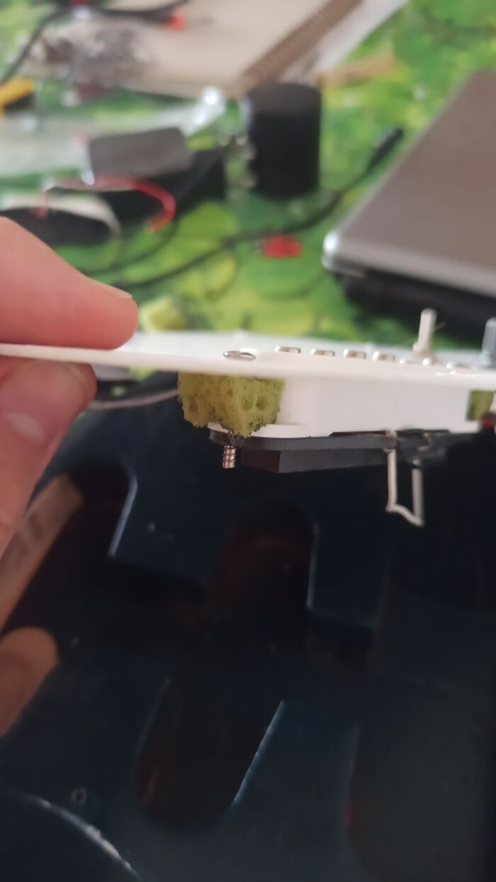 I Don't Have Springs To Hold The Pickups In My DIY Guitar, So Scotch Brite Will Do It
